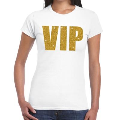 VIP tekst t-shirt - wit - glitter and glamour thema - gouden glitter letters - dames