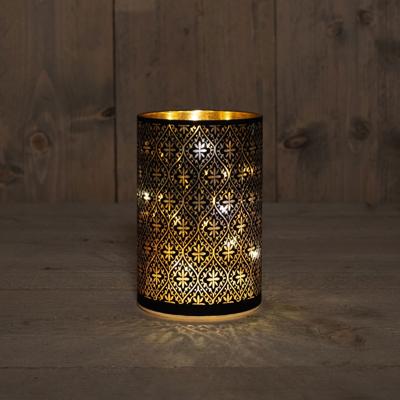 Cylinder Glass Baroque Black/Gold 10X15Cm / 8Led Warm W - Annas collection