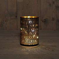 Cylinder Glass Baroque Black/Gold 10X15Cm / 8Led Warm W - Annas collection