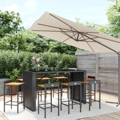 9-delige Tuinbarset poly rattan en massief acaciahout zwart