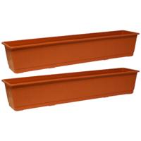 Geli Plantenbak - Set van 4x stuks - terracotta - rechthoekig - kunststof - 80 x 17,5 x 14,5 cm