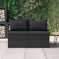 Tuinmiddenbanken met kussens 2 st poly rattan zwart