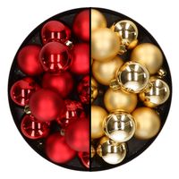 32x stuks kunststof kerstballen mix van rood en goud 4 cm - Kerstbal - thumbnail