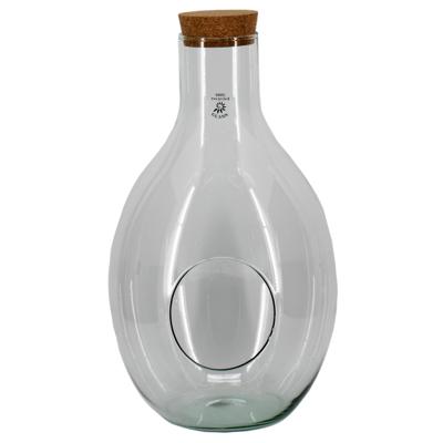 Bela Arte Sierfles terrarium met kurk dop - D30 x H49 cm - transparant glas - met gat