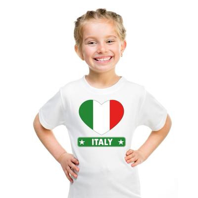 Italie Supporters t-shirt - kinderen - hartjes vlag - wit - korte mouwen - sport - kleding Italie Supporters t-shirt - kinderen - hartjes vlag - wit - korte mouwen - sport - kleding