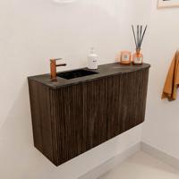 Toiletmeubel Mondiaz Joya Dlux | 81.6 cm | Meubelkleur Walnut | Faye wastafel Lava Wasbak Links | 1 kraangat