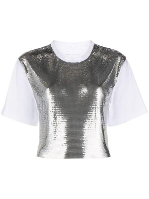 Rabanne t-shirt en mesh métallisé - Argent