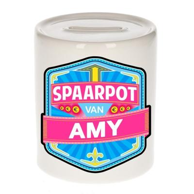 Kinder spaarpot met naam - Amy - keramiek - met dop - wit - Sparen - Spaargeld van Amy