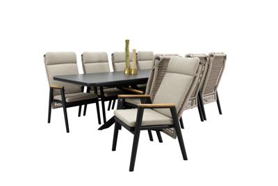 Qopps Mirek uitschuiftafel met 6x Indra gasveer verstelbare tuinstoel