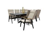 Qopps Mirek uitschuiftafel met 6x Indra gasveer verstelbare tuinstoel