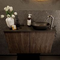 Mondiaz Fowy toiletmeubel 80cm dark brown met blad en waskom urban rechts 1 kraangat