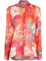 MSGM chemise en crêpe de chine à fleurs - Orange