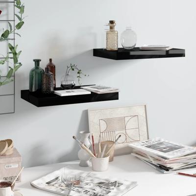 Wandschappen zwevend 2 st 40x23x3,8 cm MDF hoogglans zwart