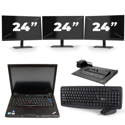 Lenovo ThinkPad T410 - Intel Core i5-1e Generatie - 14 inch - 8GB RAM - 120GB SSD - Windows 10 Home + 3x 24 inch Monitor