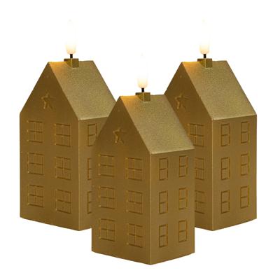 Anna's Collection LED kaars?huisje - 3x - goud - H15 cm - met timer - op batterijen