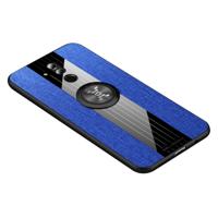 Voor Huawei mate 20 Lite/Maimang 7 XINLI stiksels doek Textue schokbestendig TPU beschermhoes met ring houder (blauw)