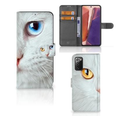 Samsung Galaxy Note 20 | Telefoonhoesje | Met pasjeshouder | Witte Kat
