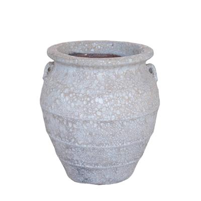 Athulya Witte ronde keramische pot met ruwe afwerking