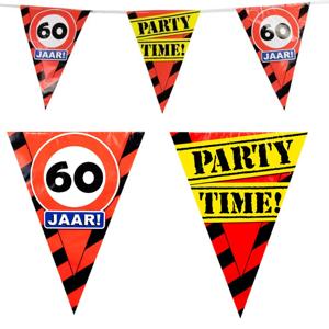 60 jaar vlaggenlijn waarschuwingsborden - 10m - plastic - feestartikelen - versiering