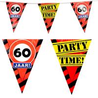60 jaar vlaggenlijn waarschuwingsborden - 10m - plastic - feestartikelen - versiering 60 jaar vlaggenlijn waarschuwingsborden - 10m - plastic - feestartikelen - versiering