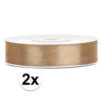 Decoratie satijn sierlint - 2x - goud - 12 mm x 25 meter - Cadeaulint satijnlint - verpakking