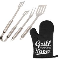 Barbecue/bbq gereedschap 3-delige set 33 cm van RVS met BBQ handschoen Grillmaster papa