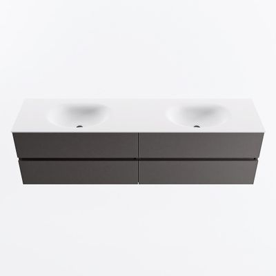 MONDIAZ VICA 180cm badmeubel onderkast Dark Grey 4 lades. Wastafel MOON dubbel 2 kraangaten, kleur Talc.