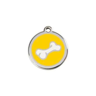 Comic Bone Yellow roestvrijstalen hondenpenning small/klein dia. 2 cm - Reddingo