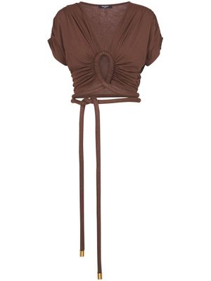 Balmain haut crop à détail noué - Marron