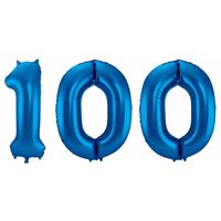 Cijfer 100 ballon blauw 86 cm - thumbnail