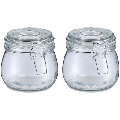 Weckpot/inmaakpot Alfie - 2x - 500 ml - glas - beugelsluiting - D11 x H11 cm