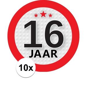 10x 16 jaar leeftijd sticker - rond - dia 9 cm - 16 jaar verjaardag/jubileum/leeftijd versiering