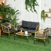 Outsunny 4-delige tuinmeubelset van rotan, boho-stijl, weerbestendig, afneembare hoezen, naturel + donkergrijs, 131 cm x 63 cm x 76 cm - thumbnail