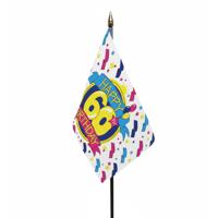 Happy 60th Birthday - mini vlaggetje op stok - 10 x 15 cm - 60 jaar geworden - verjaardag