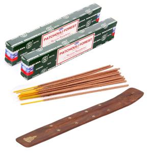 Wierook cadeaus set - houder en geurstokjes - Patchouli Forrest geur - Meditatie