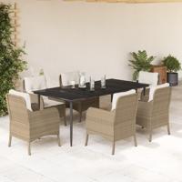 7-delige Tuinset met kussens poly rattan beige