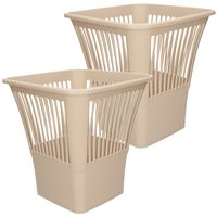 Afvalbak/vuilnisbak/kantoor prullenbak - 2x stuks - plastic - beige - 30 cm