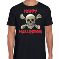 Happy Halloween horror schedel verkleed t-shirt zwart voor heren - thumbnail