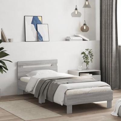 Bedframe met hoofdeinde bewerkt hout grijs sonoma 90x200 cm