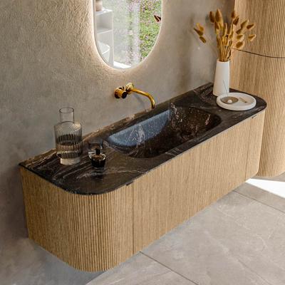 Badmeubel Mondiaz Kurve-Dlux | 140 cm | Meubelkleur Oak | Wastafelkleur Lava | Solid surface | Midden spoelbak | Zonder kraangat(en)