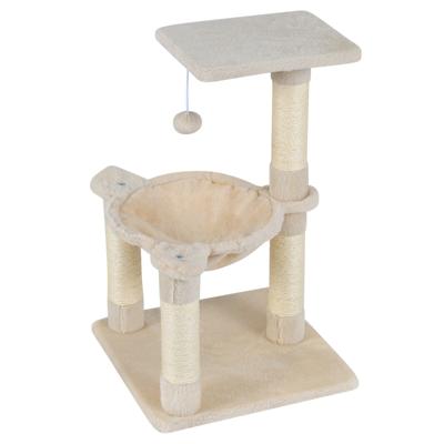 Krabpaal Kleine Kattenboom van 64 cm met Uitkijkplek Bovenin en Comfortabele Hangmat Natuurlijke Sisal Krabpalen Hangende Bal