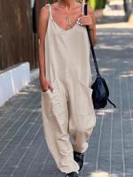 Loose Spaghetti Casual Plain Jumpsuit