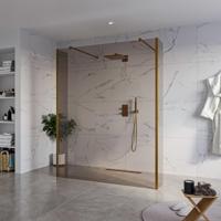 Fortifura Galeria Vrijstaande Inloopdouche - 160x200cm - Rookglas - antikalk - 8mm veiligheidsglas - 2 zijwanden 30cm - wandsteunen en hoekprofielen - Geborsteld koper PVD (Koper) SW927772 2x/SW797942/SW797930 2x/SW876703 2x