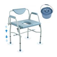 VEVOR Commode Chair Nachtkastje met neerklapbare armen en afneembare rugleuning, 5 niveaus in hoogte verstelbaar 50-62 cm, afneembare emmer van 7 liter, eenvoudig te monteren, capaciteit van 453,6 kg