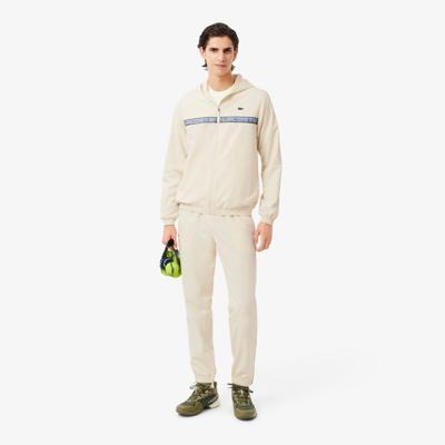 Lacoste Hooded Logostripe Trainingspak Heren Beige - Maat M - Kleur: BeigeDonkerblauwZwart | Soccerfanshop