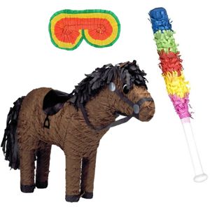 Funny Fashion - Verjaardag Pinata Paard van 53 x 45 cm set met stok en masker - Pinatas