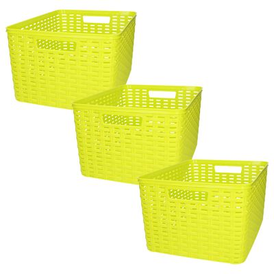 Opbergmand/kastmandje - 3x stuks - 18 liter - groen - kunststof - 28 x 38 x 19 cm