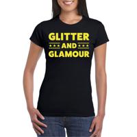 Bellatio Decorations Verkleed T-shirt dames - glitter and glamour - zwart - geel glitter - carnaval 2XL  - - thumbnail