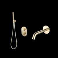 Badset Sanilux Rubb Inbouw Met Thermostaat, Doucheslang en Handdouche Geborsteld Goud Sanilux