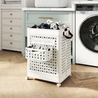 75L Wasmand op Wielen Ruimtebesparende Wasverzamelaar Opbergcontainer Wit